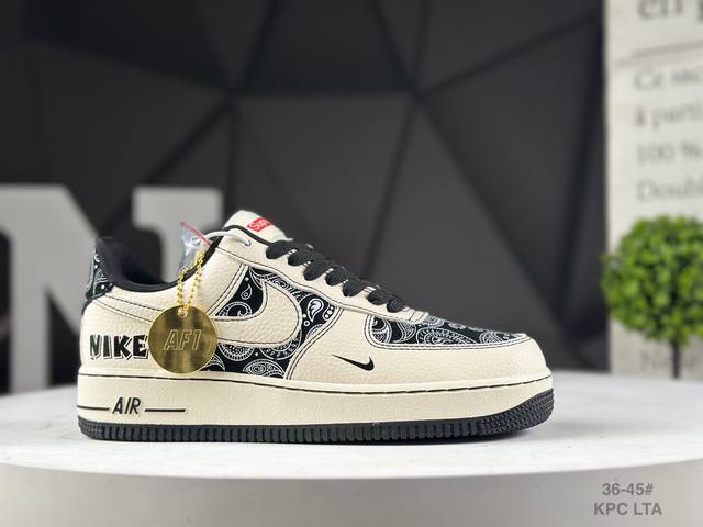 公司级耐克 Nike Air Force 1 '07 Low 腰果花--经典白黑 空军一号低帮 运动鞋 休闲鞋 折边针车 工艺难度大 原楦头原纸板 高级牛仔 原