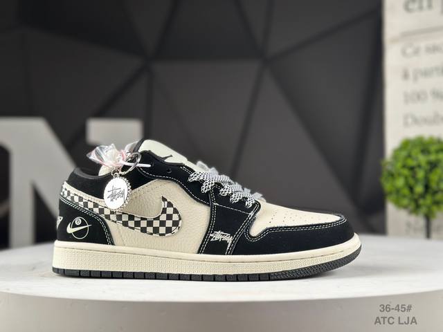 公司级Air Jordan 1 Aj1 乔1斯图西联名款 低帮文化篮球鞋 完美品质出货 细节如图所示 鞋面切割工整 冲孔整齐干净 中底拉帮线 整体清洁度非常好货