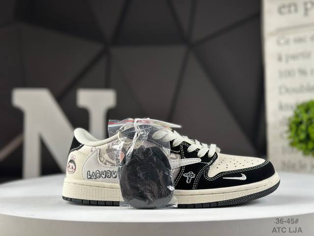 新品发布 公司级头层Travis Scott X Nike Air Jordan 1 Low X Labubu涂鸦 Air Jordan 1 Low 反转白棕拉