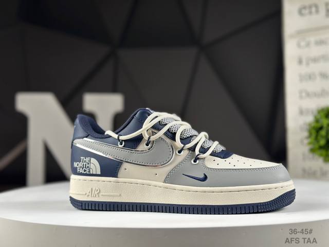 福利特价 公司级耐克 Nike Air Force 1 '07 Low “北面联名 灰蓝抽绳”空军一号 低帮 运动鞋 休闲鞋 折边针车 工艺难度大 原楦头原纸板
