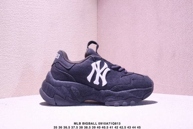 公司级Mlb Bigball Chunky Vintage Cursive 潮流百搭 厚底增高 牛仔舒适休闲鞋 防滑耐磨 低帮 老爹鞋 货号:3Ashvt25N