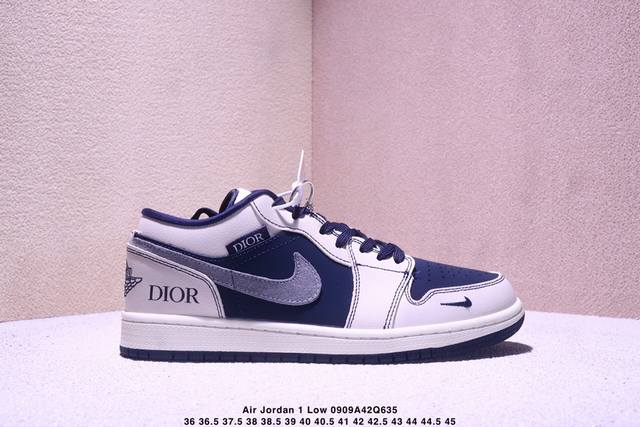 海外爆款限量发售！Nike Jordan Air Jordan 1“迪奥联名 深蓝拼接灰勾” 高端定制 低帮 复古 减震 防滑 耐磨 篮球鞋 定制鞋盒 大厂纯原