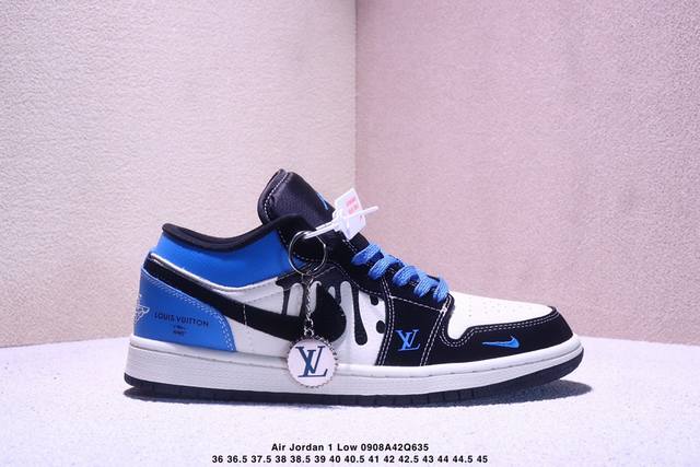海外爆款限量发售！Nike Jordan Air Jordan 1 “Lv联名 创意米黑蓝” 高端定制 乔丹低帮休闲板鞋 大厂纯原品质出货 纯正版型 定制鞋盒