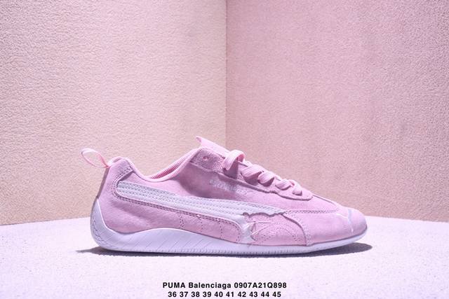 真标puma 彪马 X Balenciaga巴黎世家 Speedcat 系列 薄底鞋 牛皮绒面革 圆头做旧磨损 低帮 生活休闲鞋 官方货号:406519-04