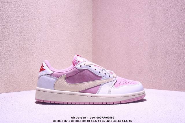 Travis Scott X Air Jordan 1 Low 低帮 白粉倒勾联名 Aj1 乔丹1代 Aj1 乔1 低邦 白粉倒勾联名 乔丹篮球鞋系列 鞋身延续