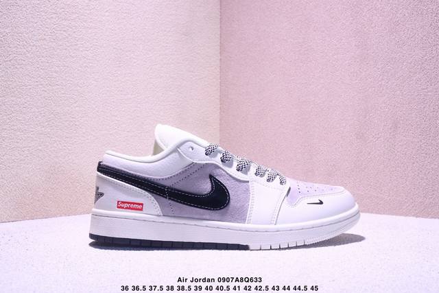 Nike Jordan Air Jordan 1“Supreme联名 双拼黑勾” 高端定制 低帮 复古 减震 防滑 耐磨 篮球鞋 定制鞋盒 大厂纯原品质出货 超