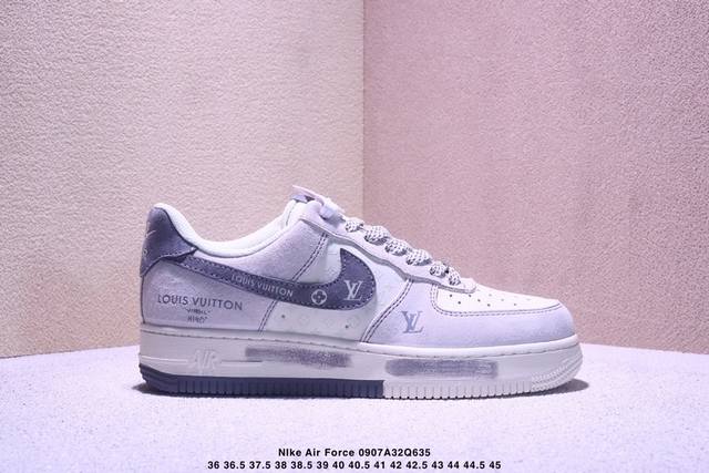 海外限量发售！公司级Nike Air Force 1 '07 Low “Lv联名 双拼灰涂鸦”空军一号 低帮 运动鞋 休闲鞋 折边针车 工艺难度大 原楦头原纸板