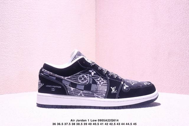 海外爆款限量发售！高端定制Air Jordan 1 Low Aj1 乔1 “Lv路易威登联名---白黑帆布印花”高端定制 低帮复古篮球鞋 #定制鞋盒 大厂纯原品