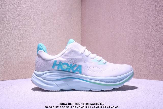 Hoka One One Clifton 10 时尚舒适耐磨透气 低帮 训练长跑短跑跑步鞋 女款 白蓝 Xm0905Q442