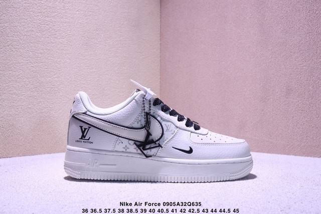 海外限量发售！公司级Nike Air Force 1 '07 Low “Lv联名 米白小黑勾”空军一号 低帮 运动鞋 休闲鞋 折边针车 工艺难度大 原楦头原纸板