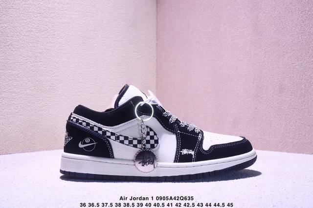 海外爆款限量发售！Nike Jordan Air Jordan 1 “斯图西联名 台球米黑方格” 高端定制 乔丹低帮休闲板鞋 大厂纯原品质出货 纯正版型 定制鞋
