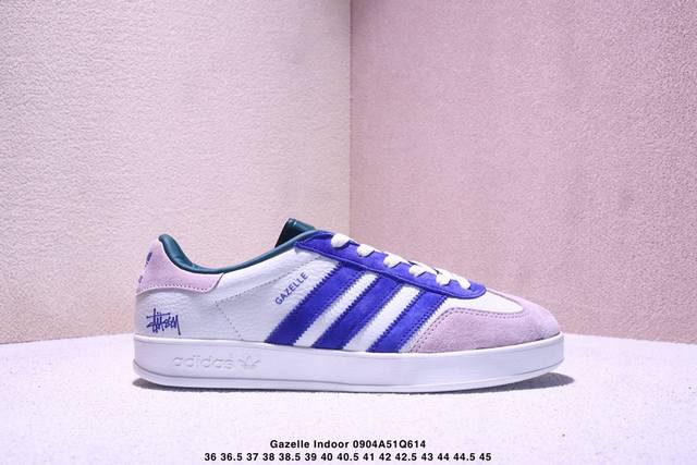 阿迪达斯Adidas Gazelle Indoor Trainers 古驰联名---奶白灰紫 原厂定制长毛翻毛皮组合环保纤维革鞋面材质 内置环保海玻璃鞋垫 外置