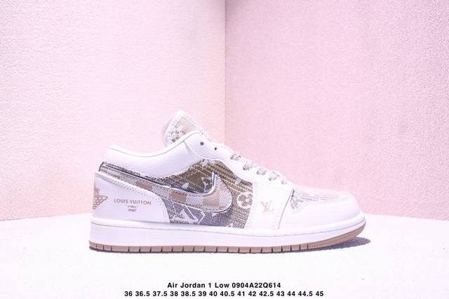 海外爆款限量发售！高端定制Air Jordan 1 Low Aj1 乔1 “Lv路易威登联名---米白黄帆布印花”高端定制 低帮复古篮球鞋 #定制鞋盒 大厂纯原