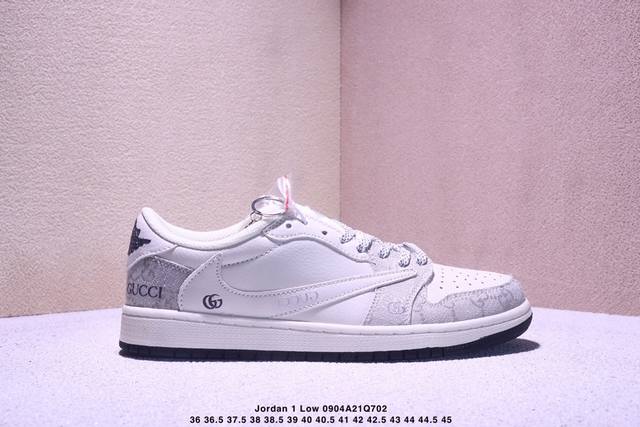 高端定制 Travis Scott X Jordan 1 Low “古驰联名 花纹米灰” 乔丹倒勾低帮休闲板鞋 原厂全头层皮 大厂纯原品质出货 纯正版型 定制鞋