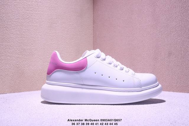意大利高奢品牌Alexander Mcqueen亚历山大 麦昆 Sole Leather Sneakers低帮时装厚底休闲运动小白鞋553770 尺码：36～4