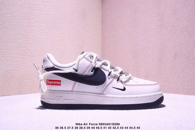 海外限量发售！公司级Nike Air Force 1 '07 Low “Supreme联名--米红线抽绳”空军一号 低帮 运动鞋 休闲鞋 折边针车 工艺难度大