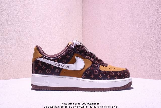 海外限量发售！公司级Nike Air Force 1 '07 Low “Lv联名 经典棕花纹”空军一号 低帮 运动鞋 休闲鞋 折边针车 工艺难度大 原楦头原纸板
