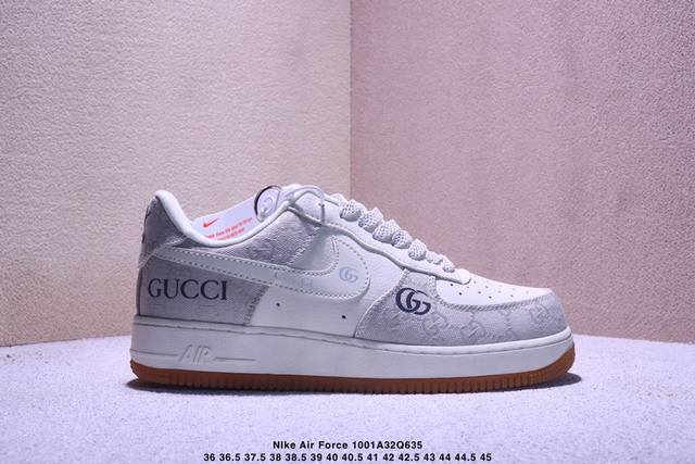海外限量发售！公司级Nike Air Force 1 '07 Low Gucci 联名--白灰黑空军一号低帮 运动鞋 休闲鞋 折边针车 防水帆布 工艺难度大 原