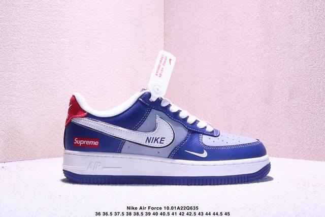 海外爆款限量发售！高端定制Nike Air Force 1 '07 Low “Superme联名------ 白蓝灰红” Nike印花 高端定制 低帮休闲板鞋