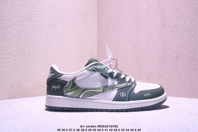 海外爆款限量发售！ Travis Scott X Jordan 1 Low “古驰联名 鬼脸米灰棕” 高端定制 乔丹倒勾低帮休闲板鞋 大厂纯原品质出货 纯正版型