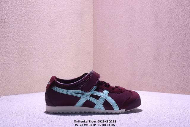 Onitsuka Tiger鬼塚虎 Mexico 66 Kids 舒适时尚运动 防滑耐磨 低帮 儿童休闲鞋 深红色 蓝色 儿童款 Xm0929Q222