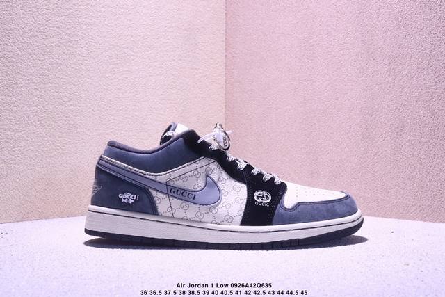 海外爆款限量发售！高端定制Air Jordan 1 Low Aj1 乔1 “古驰联名---米白黑灰古驰印花”高端定制 低帮复古篮球鞋 #定制鞋盒 大厂纯原品质出