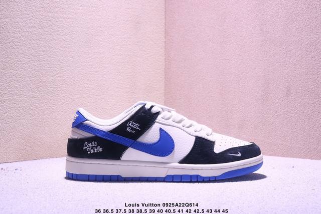 Louis Vuitton X Nike Dunk Sb Low 路易威登Lv X 耐克 Sb 低帮 黑白蓝 休闲运动板鞋 鞋身整体以米白色皮革打造，搭配黑色磨