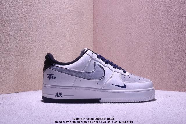 斯图西联名 白黑灰勾，夏季清新配色，海外限量发售！公司级Nike Air Force 1 ‘07 Low 空军一号 低帮 运动鞋 休闲鞋 折边针车 工艺难度大