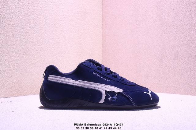 puma 彪马 X Balenciaga巴黎世家 Speedcat 系列 薄底鞋 牛皮绒面革 圆头做旧磨损 低帮 生活休闲鞋 极速赛车系列 复古运动休闲跑鞋 充