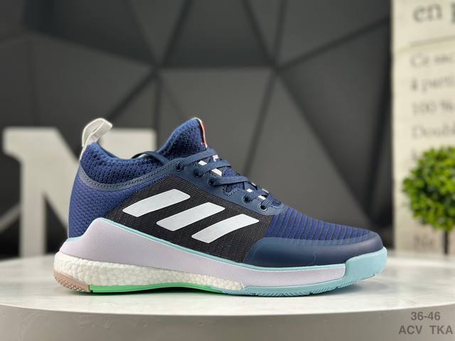 阿迪达斯 Adidas Crazyflight Mid 减震防滑 中帮 阿迪达斯 训练鞋 推出可提升室内球场表现的跳高鞋 中切设计增加脚踝支撑 采用透气网眼鞋面