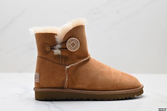真标Ugg Mini Bailey Button Ii 秋冬欧美风经典纽扣短筒平底套筒短靴雪地靴女靴 货号:1016422 尺码:36-42 Id:Jdf558