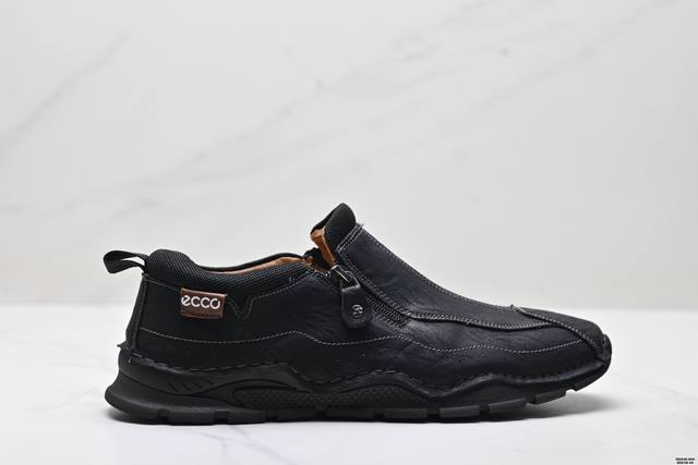 公司级[高端真皮]美国Celankalin皮鞋男款秋季一脚蹬拉链男士休闲鞋大码 舒适套脚侧拉链皮鞋 皮胚厚度~1.5Mm 坚实韧性好 甄选整张牛皮鞣制而成，厚实