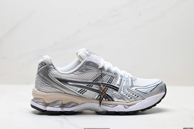 公司级Asics Gel-Kayano 14 公司级版本 银灰绿 亚瑟士运动休闲透气专业跑鞋 采用工程弹性双层再生针织密度鞋面材质 后跟3D可视Gel缓震乳胶物