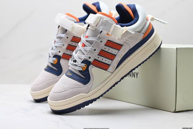 公司级Bad Bunny X Adidas Forum 坏痞兔联名 阿迪达斯 低帮百搭潮流休闲运动板鞋 采用皮革鞋面和绒面革饰面 搭配标志性双鞋舌和双鞋垫设计