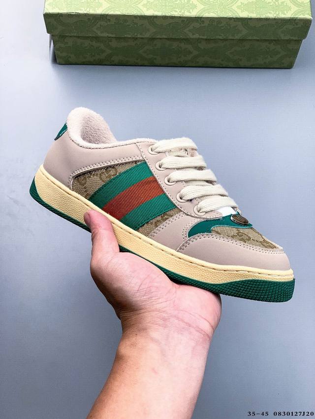 Gucci Distressed Screener Sneaker 古驰小脏鞋系列 官方同步 经典原型复古百搭做旧小脏板鞋复古学院风 怀旧版 0830127J2