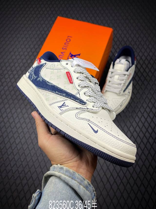 C 公司级Nike Air Jordan 1 X Travis Scott Aj1倒勾 乔一倒钩 ‘Diy’定制 耐克 低帮文化篮球鞋 完美品质出货 细节如图所