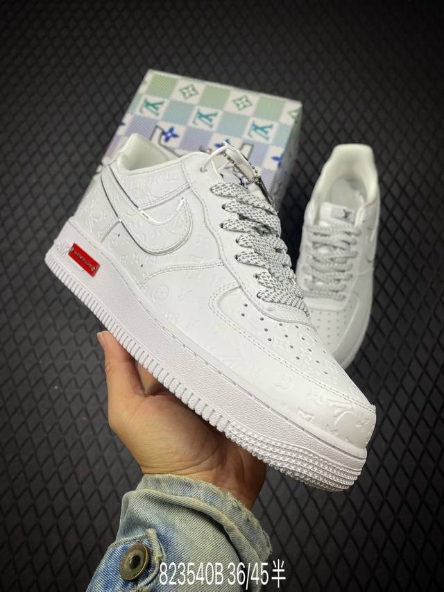 B 海外爆款限量发售！高端定制Nike Air Force 1 '07 Low “路易威登Lv联名--- 纯白Lv立体印花” 高端定制 低帮休闲板鞋 定制鞋盒