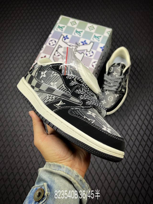 B 公司级Nike Air Jordan 1 X Travis Scott Aj1倒勾 乔一倒钩 ‘Diy’定制 耐克 低帮文化篮球鞋 完美品质出货 细节如图所
