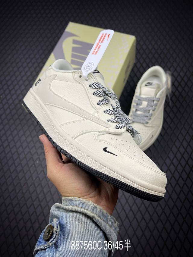 340 C 公司级Nike Air Jordan 1 X Travis Scott Aj1倒勾 乔一倒钩 ‘Diy’定制 耐克 低帮文化篮球鞋 完美品质出货 细