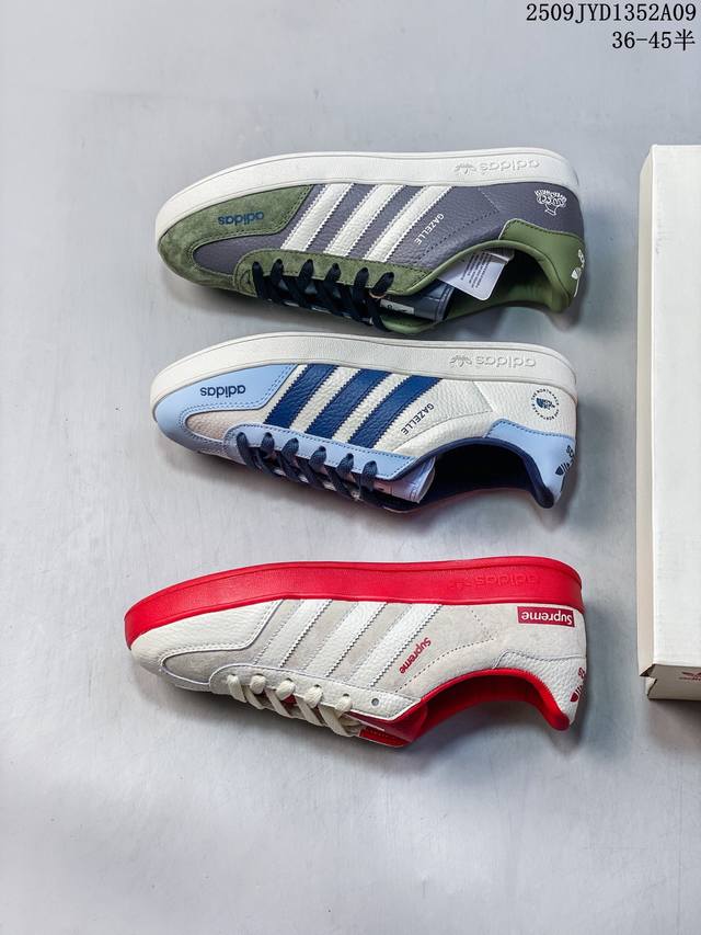 高端定制 Ad Gazelle Indoor Trainers 古驰联名---深灰军绿 原厂定制长毛翻毛皮组合环保纤维革鞋面材质 内置环保海玻璃鞋垫 外置Rb橡