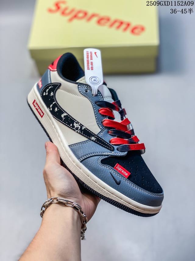 公司级Nike Air Jordan 1 X Travis Scott Aj1倒勾 乔一倒钩 ‘Diy’定制 耐克 低帮文化篮球鞋 完美品质出货 细节如图所示