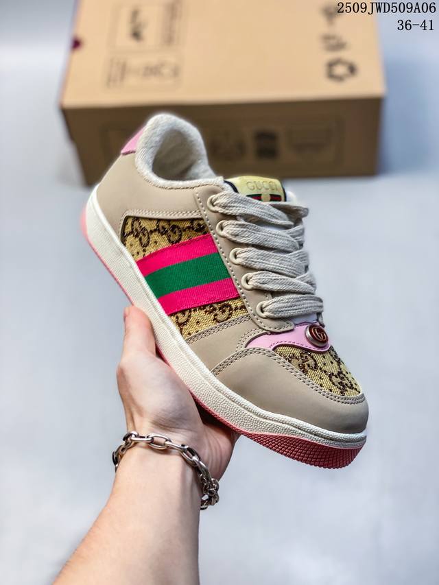 Gucci 古驰 经典款双G条纹女鞋复古做旧脏脏鞋老花小脏鞋板鞋 910660Aseqo 36-41 09Jyd509A06