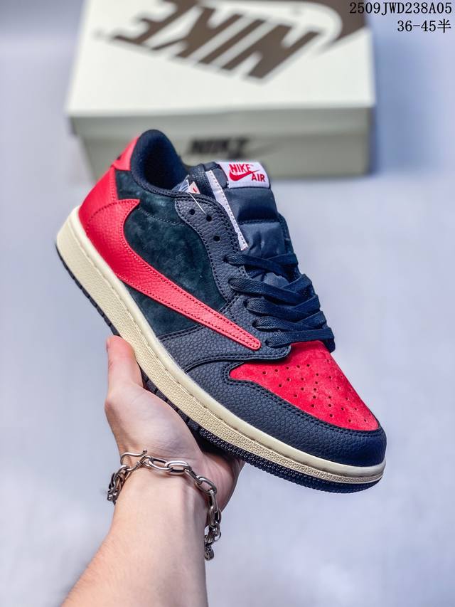 公司级Nike Air Jordan 1 X Travis Scott Aj1倒勾 乔一倒钩 耐克 低帮文化篮球鞋 完美品质出货 细节如图所示 鞋面切割工整 冲