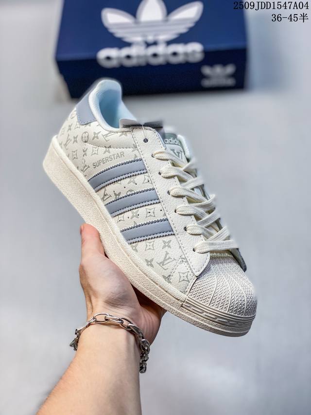 阿迪达斯Adidas Originals Superstar防滑耐磨轻便透气 低帮 贝壳头板鞋 Lv联名 货号Bz6012 9 40Asowe半 36-45 0