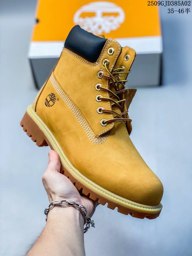 添柏岚 Timberland 天伯伦踢不烂 经典款黄色高帮 女款六孔 型号10361 男款七孔 型号10061 原单正品工艺解析 进口防水磨砂牛皮 紫光Logo