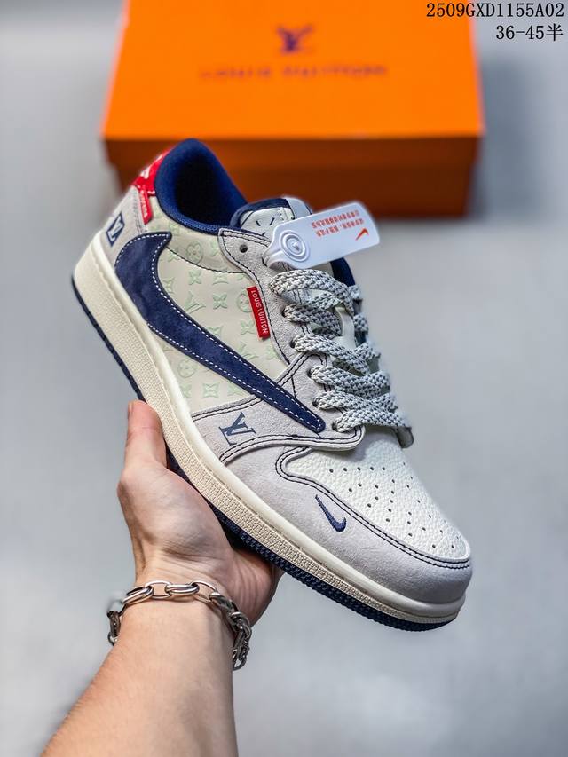 公司级Nike Air Jordan 1 X Travis Scott Aj1倒勾 乔一倒钩 ‘Diy’定制 耐克 低帮文化篮球鞋 完美品质出货 细节如图所示