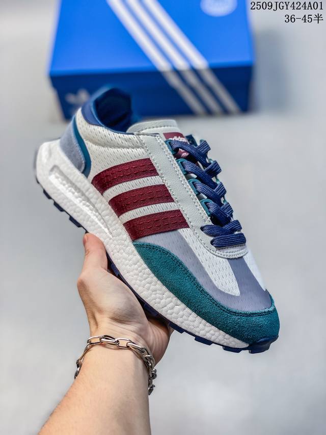 真标带半码 阿迪达斯Adidas Originals Retropy E5 爆米花速度轻盈复古系列百搭透气休闲运动慢跑鞋。全新Boost轻量缓震鞋底材质# 轻盈