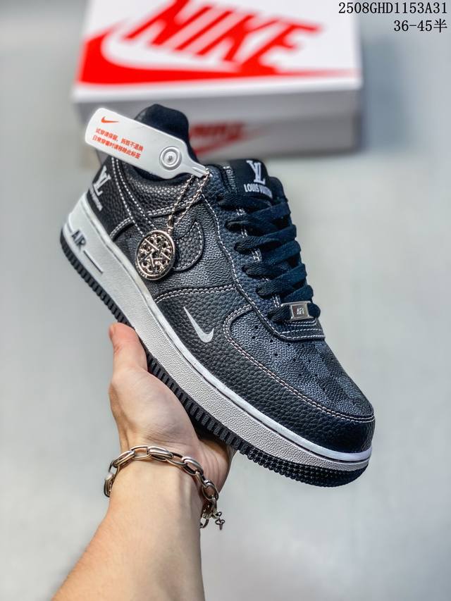 海外限量发售！公司级Nike Air Force 1 '07 Low “Lv联名 方格黑荔纹”空军一号 低帮 运动鞋 休闲鞋 折边针车 工艺难度大 原楦头原纸板