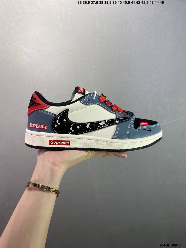 公司级Nike Air Jordan 1 X Travis Scott Aj1倒勾 乔一倒钩 ‘Diy’定制 耐克 低帮文化篮球鞋 完美品质出货 细节如图所示