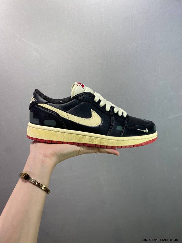 公司级Nigel Sylvester X Air Jordan 1 Low 做旧黑红 官方同步新色 原装级产物 拒绝公底 立体鞋型 细节完美 高清洁度 购置公司